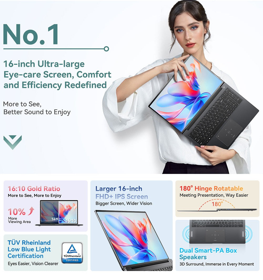 Notebook Blackview Acebook 12, 16" IPS displej s rozlíšením 1920*1200, Intel Core i5-1030NG7 s 4 jadierami a maximálnou frekvenciou 3,5 GHz, 16 GB RAM, 512 GB SSD, WiFi 5, Bluetooth 4.2, 1x plne funkčný port Type-C, 2x USB 3.2, 1x USB 2.0, 1x HDMI, 1x slot na SD kartu, 1x audio jack, batéria 57 Wh.