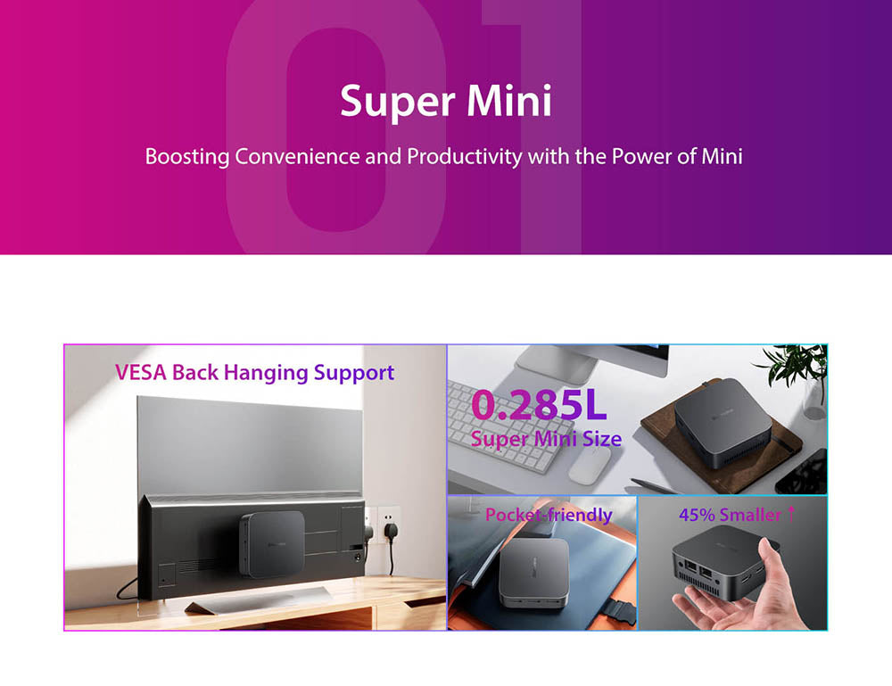 Mini PC Blackview MP80, Intel N95 4 jadrá až 3,4 GHz, 16 GB LPDDR5 RAM, 512 GB SSD, 3×HDMI displej (tri obrazovky), 2,4/5 GHz dual-band WiFi, Bluetooth 4.2, 3×USB 3.0, 2×RJ45, 1×3,5 mm HP/MIC TRRS