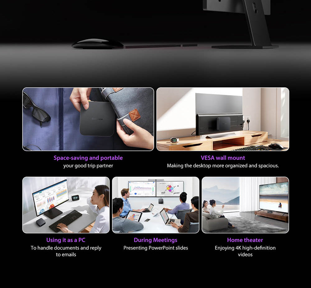 Mini PC Blackview MP80, Intel N95 4 jadrá až 3,4 GHz, 16 GB LPDDR5 RAM, 512 GB SSD, 3×HDMI displej (tri obrazovky), 2,4/5 GHz dual-band WiFi, Bluetooth 4.2, 3×USB 3.0, 2×RJ45, 1×3,5 mm HP/MIC TRRS