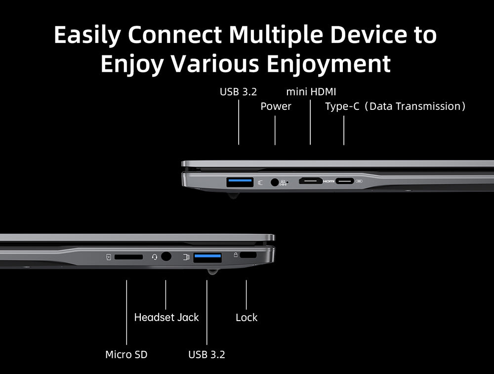 Laptop BMAX X15 Pro, 15,6 palcový IPS displej s rozlíšením 1920*1080, Intel N95 s 4 jadierami, max. 3,4 GHz, 16 GB RAM, 512 GB SSD, WiFi 5, Bluetooth 5.0, batéria 5000 mAh, 1x Type-C, 2x USB 3.2, 1x Mini HDMI, 1x Micro SD slot, 1x konektor pre slúchadlá, plnohodnotná klávesnica.