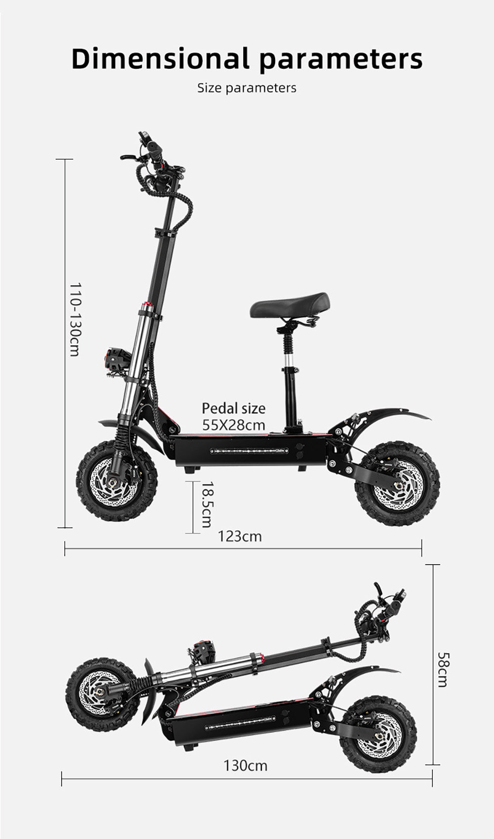 Elektromobilná kolobežka BOYUEDA S3-11, 2*3000W motor, 60V 38AH batéria, 11-palcové kolesá, max. rýchlosť 85 km/h, dojazd 120 km, dvojité hydraulické kotúčové brzdy, hydraulické tlmiče nárazov, LCD displej.