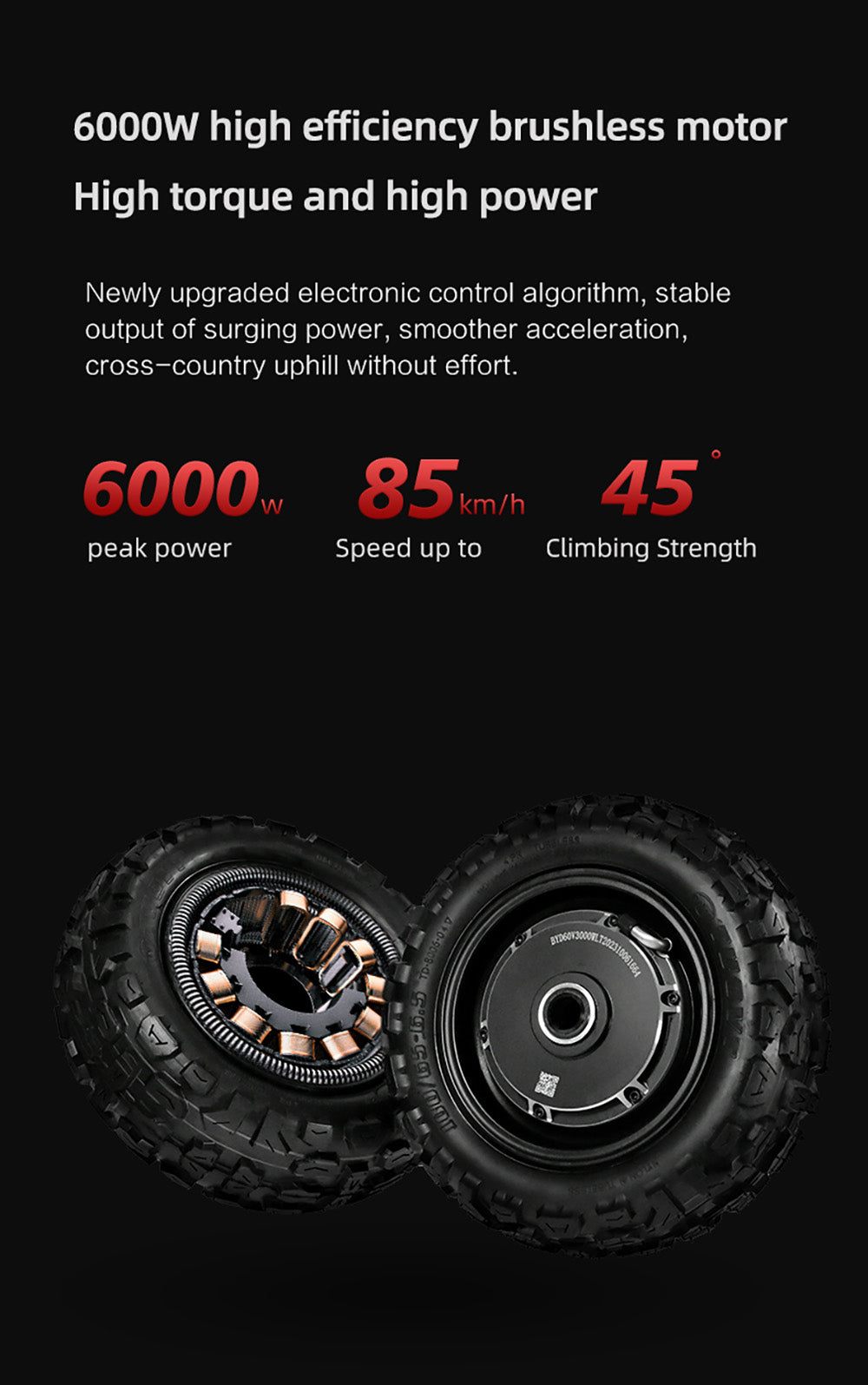 Elektromobilná kolobežka BOYUEDA S3-11, 2*3000W motor, 60V 38AH batéria, 11-palcové kolesá, maximálna rýchlosť 85 km/h, dojazd 120 km, dvojité hydraulické kotúčové brzdy, hydraulické tlmiče nárazov, LCD displej.