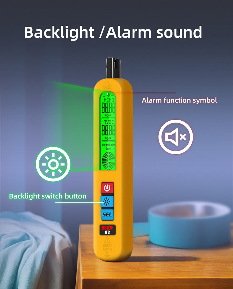 Monitor kvality vzduchu BSIDE G2, detektor formaldehydu, test PM2.5/TVOC/HCHO, automatický alarm, LCD displej, červená a zelená farba