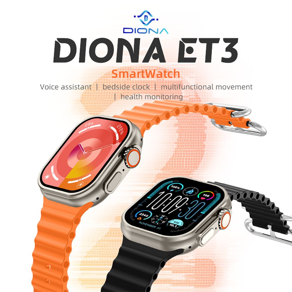 Inteligentné hodinky Diona ET3, 2,1-palcový displej, hlasový asistent, monitorovanie zdravotného stavu, Bluetooth volania, viaceré režimy pre rôzne sporty.