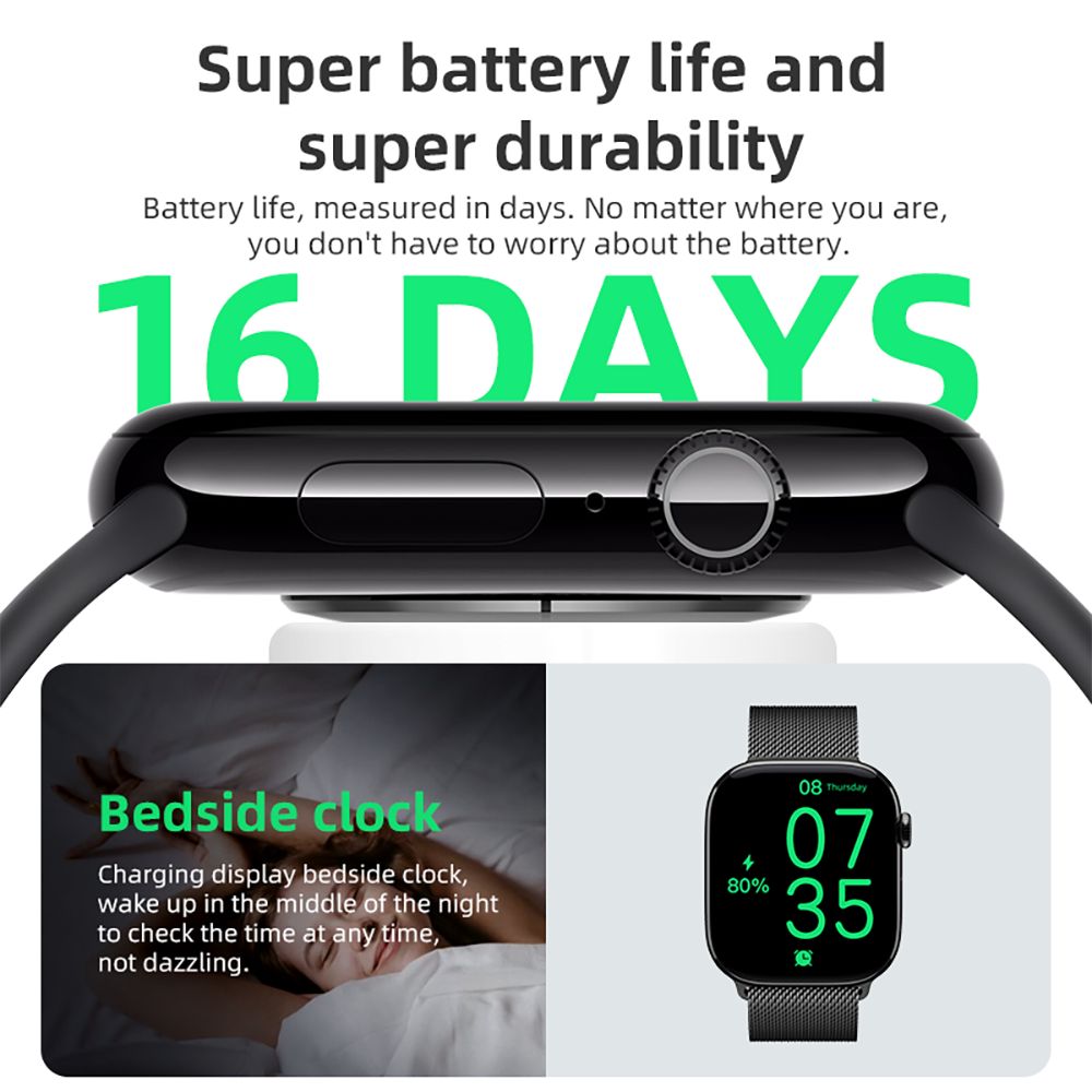 Diona MONA3 Mini Smartwatch, 2,10-palcový displej, monitorovanie zdravia a spánku, Bluetooth volania, viaceré režimy pre rôzne sporty, hlasový asistent - čierna