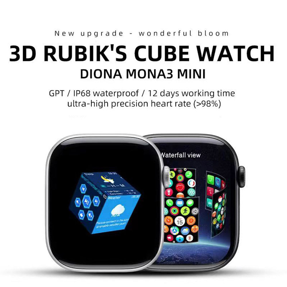 DIONA MONA3 Mini Smartwatch, 2.1-inch Screen, Health &amp; Sleep Monitoring, Bluetooth Calling, Multiple Sports Modes, Voice Assistant - Black