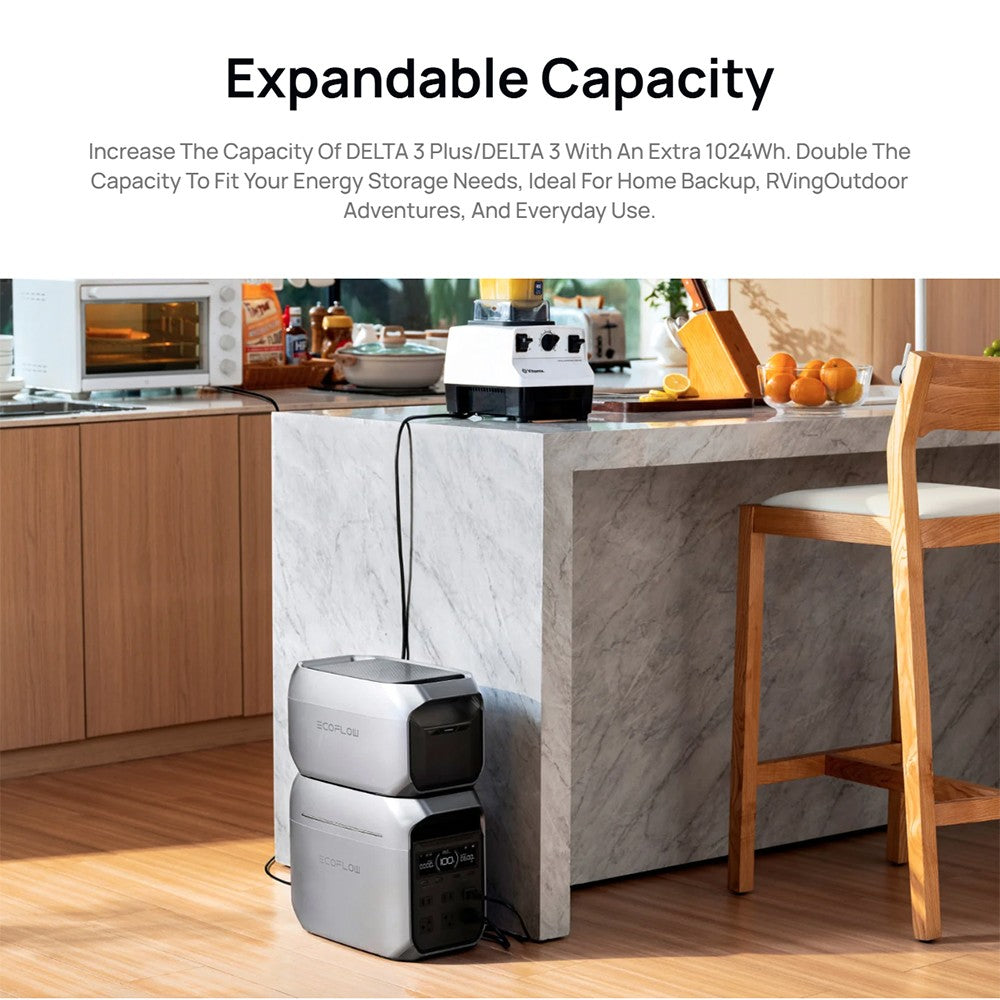 Dodatočný batériový blok EcoFlow DELTA 3, kapacita 1024 Wh, rozšíri kapacitu prenosnej elektrárne až na 2 kWh