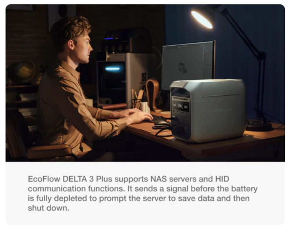 Prenosná elektráreň EcoFlow DELTA 3 Plus, 1024Wh LFP batéria, 1800W solárny generátor, 13 zásuviek, UPS <10ms a hluk <30dB, rozširuje sa na 5kWh, ovládanie cez aplikáciu, ochrana IP65, 56min rýchle nabíjanie, pre záložné napájanie domácnosti, vonkajšie kempovanie a karavány.