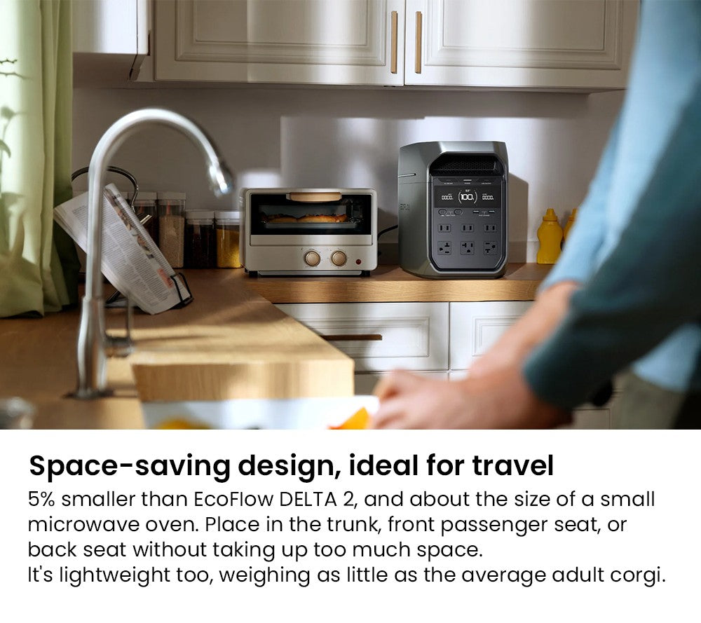 Prenosná elektráreň EcoFlow DELTA 3 Plus, 1024Wh LFP batéria, 1800W solárny generátor, 13 zásuviek, UPS <10ms a hluk <30dB, rozširuje sa na 5kWh, ovládanie cez aplikáciu, ochrana IP65, 56min rýchle nabíjanie, pre zálohu domácnosti, vonkajšie kempovanie a karavány