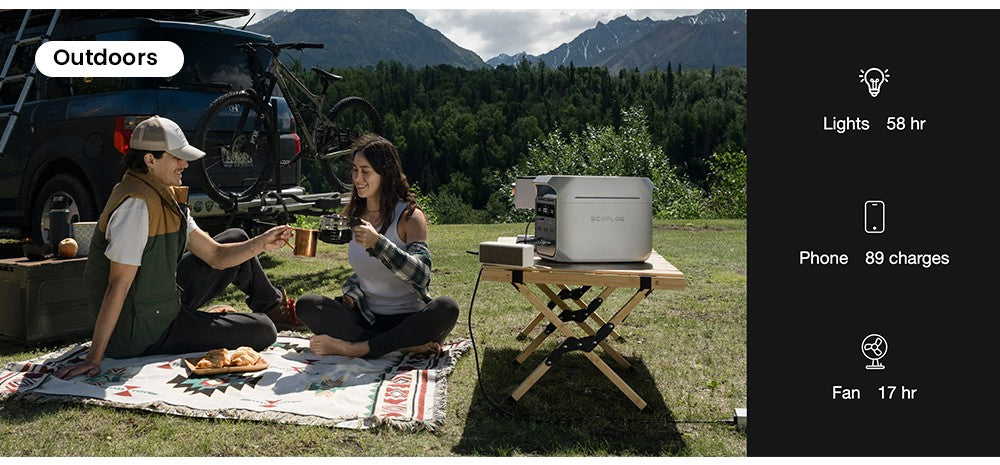 Prenosná elektráreň EcoFlow DELTA 3 Plus, 1024Wh LFP batéria, 1800W solárny generátor, 13 zásuviek, UPS <10ms a hluk <30dB, rozširuje sa na 5kWh, ovládanie cez aplikáciu, ochrana IP65, 56min rýchle nabíjanie, pre zálohu domácnosti, vonkajšie kempovanie a karavány