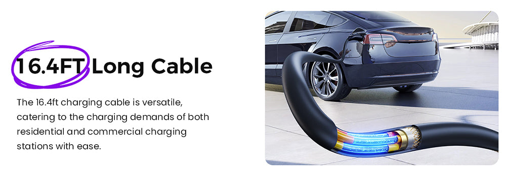 Predlžovací kábel Evgoer EG-C0008 pre Tesla, 5 m kábel, max. 50 A, podporuje 12 kW s konektorom NACS, vodotesný IP66, pre nabíjačky elektromobilov úrovne 1 a 2, kompatibilný so všetkými modelmi Tesla.
