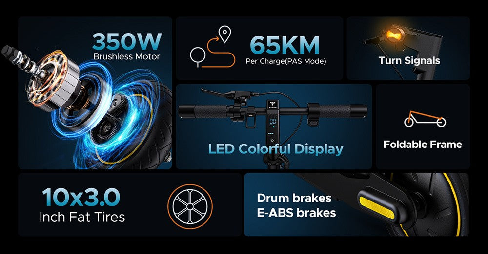 Elektromobilný skúter ENGWE Y10, 10*3,0 palcové pneumatiky, 36V 350W motor, 25 km/h rýchlosť, 13Ah batéria, 65 km dojazd.