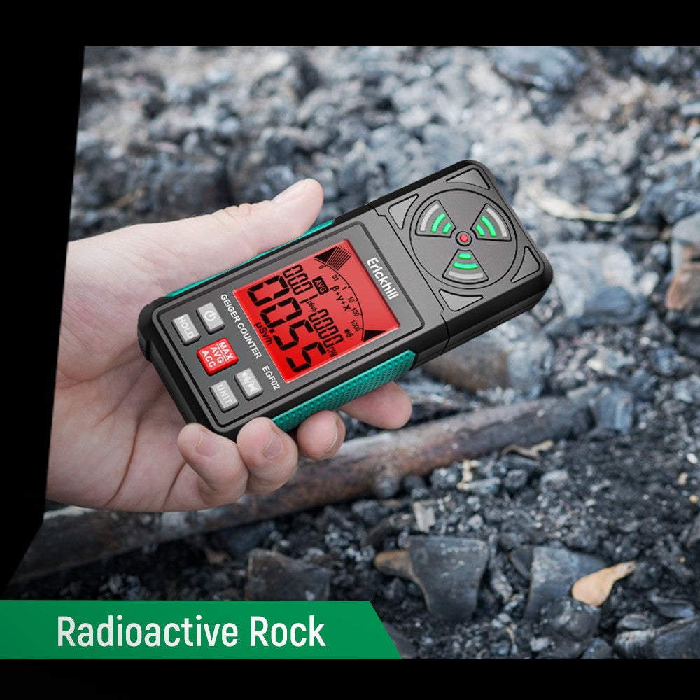 Digitálny detektor jadrového žiarenia ERICKHILL EGF02, Geigerov počítač, prenosný dozimetr na meranie beta, gama a röntgenového žiarenia s LCD displejom pre domácnosť a ťažobné oblasti s rádioaktívnymi minerálmi.