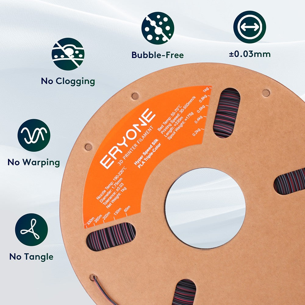 ERYONE Vysokorýchlostný hodvábny PLA filament v trojfarebnej kombinácii 1 kg, čierna & červená & zlatá