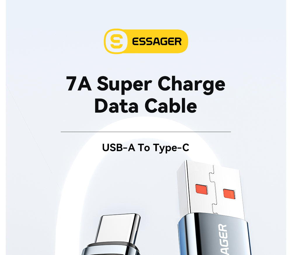 Nabíjací kábel ESSAGER 100W 7A USB-A na Type-C, s digitálnym displejom, USB2.0 480Mbps, s suchým zipsom, protokol QC.