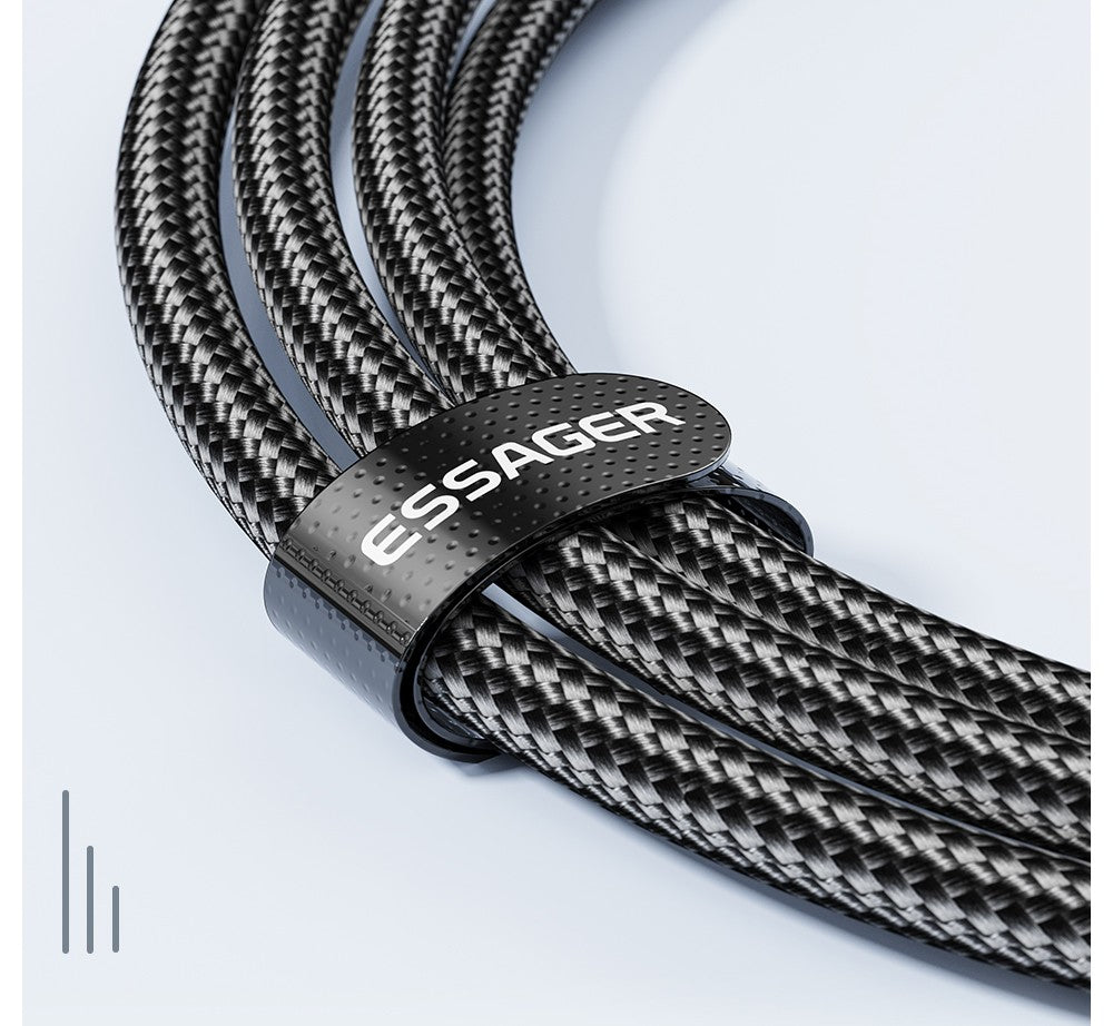 Nabíjací kábel ESSAGER 100W 7A USB-A na Type-C, s digitálnym displejom, USB2.0 480Mbps, s suchým zipsom, protokol QC.