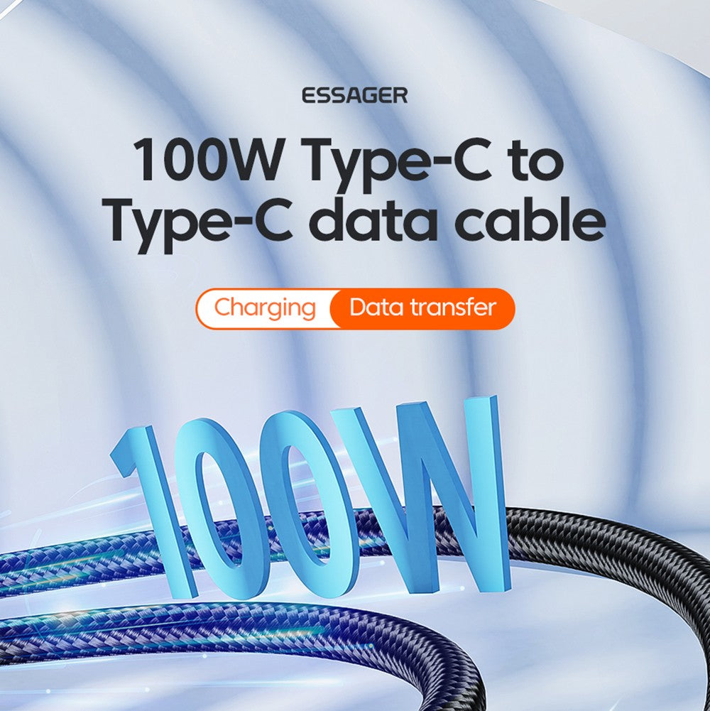 ESSAGER 100W dátový kábel Type-C na Type-C, PD rýchlonabíjanie, prenosová rýchlosť 480 Mbps, pre MacBook / tablet / mobilný telefón Huawei Samsung - 1m kábel