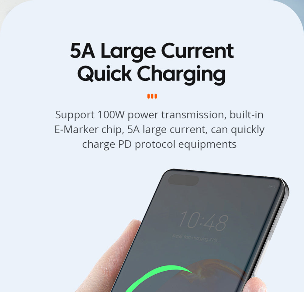 ESSAGER 100W dátový kábel Type-C na Type-C, PD rýchlonabíjanie, prenosová rýchlosť 480 Mbps, pre MacBook / tablet / mobilný telefón Huawei Samsung - 1m kábel