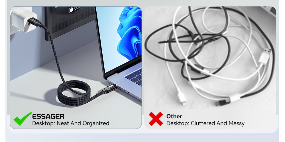 Nabíjací kábel ESSAGER 240W 5A Type-C na Type-C, USB 2.0 480 Mb/s, magnetické pripevnenie, flexibilné nastavenie, čip E-Marker, 1 m