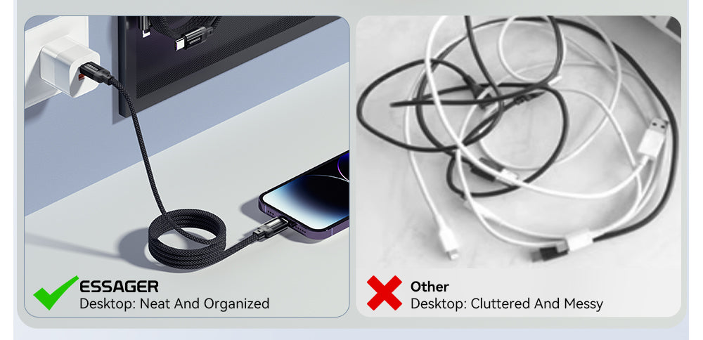 Nabíjací kábel ESSAGER 29W 3A Type-C na Lightning, USB 2.0 480 Mbps, magnetická adsorpcia, flexibilné nastavenie, inteligentný čip, 1 m