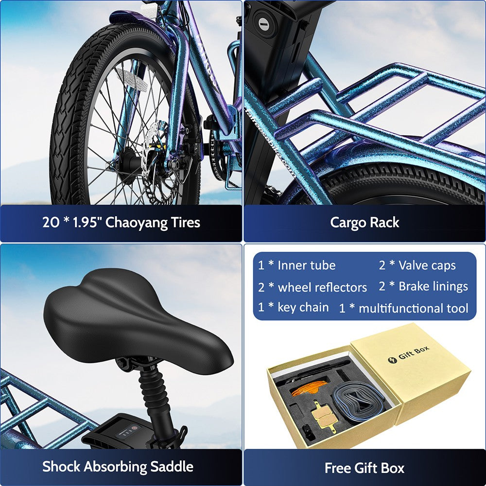 Elektrokolo Fafrees F20 Lasting, 250W motor, 36V 18.2Ah batéria, 20*1.95" pneumatiky, max. rýchlosť 25 km/h, max. dojazd 120 km, mechanické kotúčové brzdy, 7-stupňové řazení SHIMANO - tyrkysová