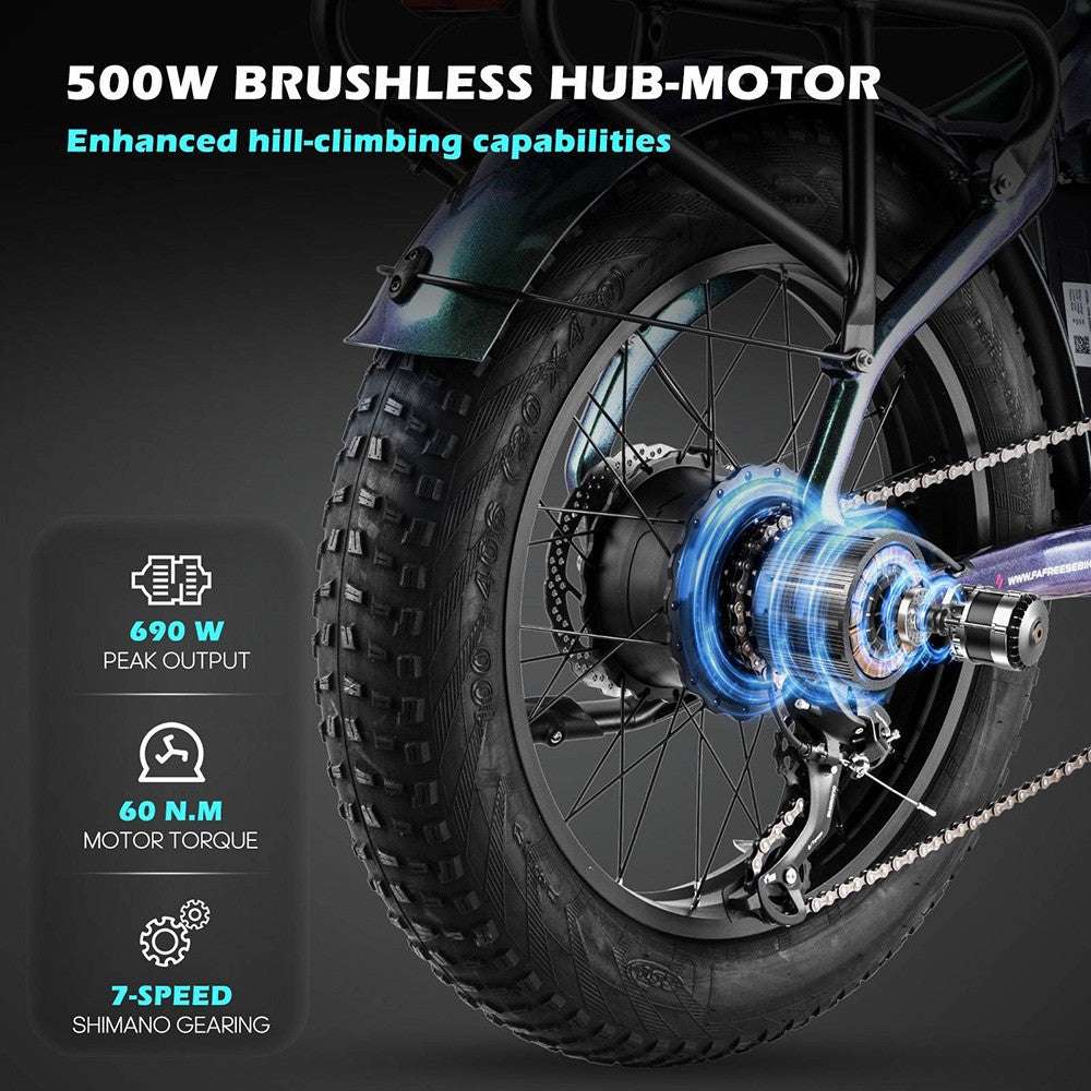 Elektrokolo Fafrees F20 Master, 20*4.0 palcové pneumatiky, 500W zadný pohon, maximálna rýchlosť 25 km/h, 48V 22.5Ah batéria Samsung, dojazd 140-160 km, hydraulické kotúčové brzdy, rám z uhlíkových vláken - šedá Aurora.