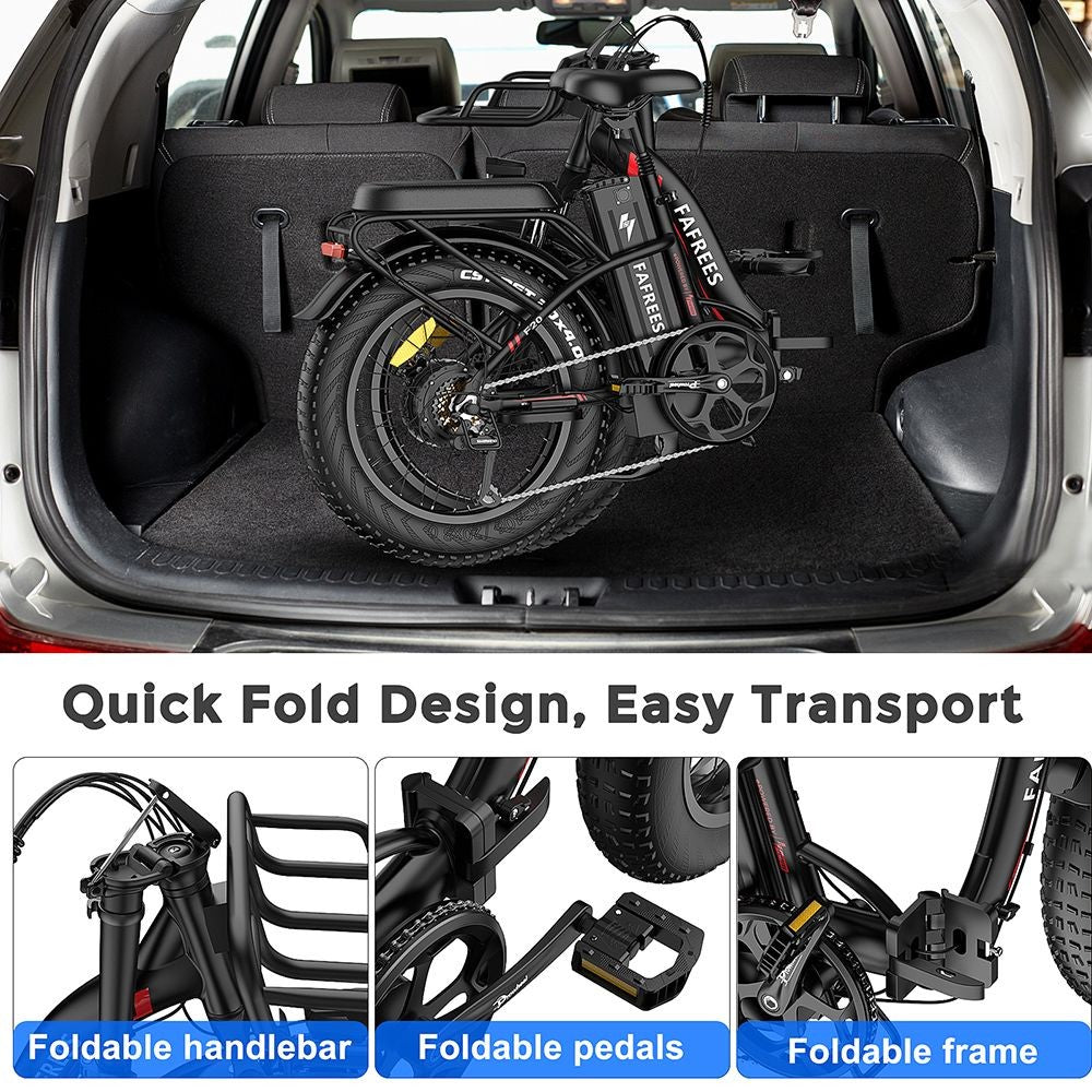 Elektrokolo F20 Max, 20*4.0 palcové široké pneumatiky, 500W bezuhlíkový motor, 25 km/h, odnímateľná 48V 22.5Ah lítiová batéria, predné a zadné kotúčové brzdy, 7-stupňová prevodovka Shimano, nosnosť 150 kg, skladacie elektrokolo s podnožkou - červená