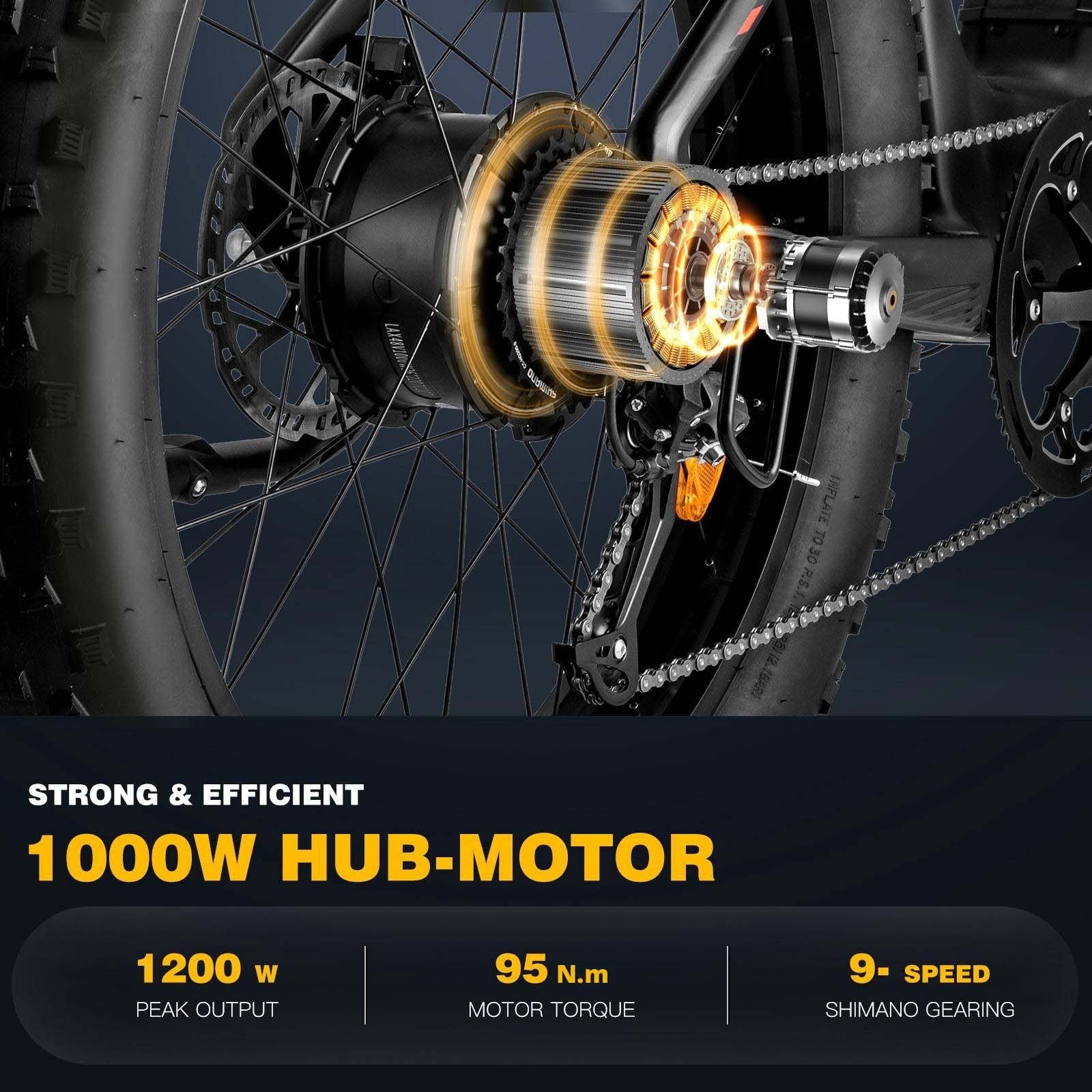 Elektrokolo FAFREES F26 Carbon X s 26*4,8 palcovými pneumatikami, 1000W zadným pohonom, maximálnou rýchlosťou 25 km/h, 48V 22,5Ah batériou a dojazdom 120-140 km.