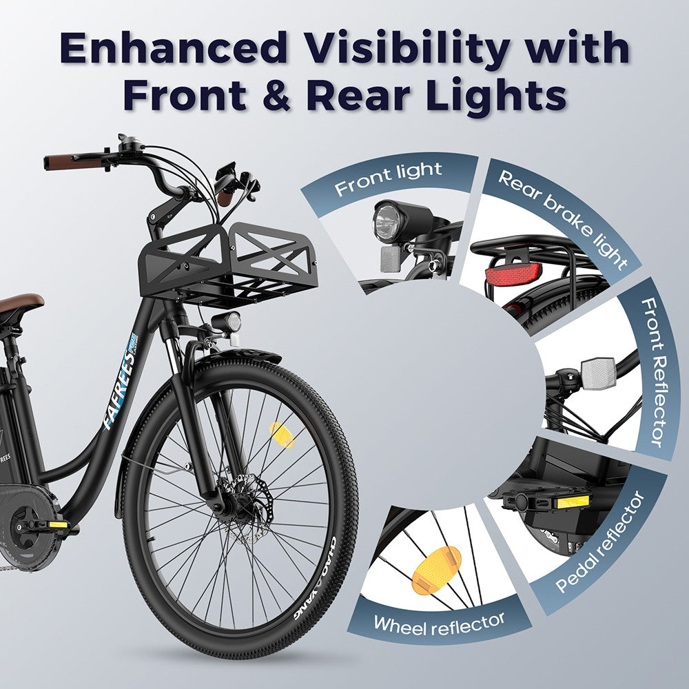 Elektrokol Fafrees F26 Lasting, 250W motor, 36V 20.3Ah batéria, 26*1.95'' pneumatiky, max. rýchlosť 25 km/h, dojazd 140 km, 7-stupňové prevody SHIMANO, mechanické kotúčové brzdy, 2,3-palcový LCD displej - čierna