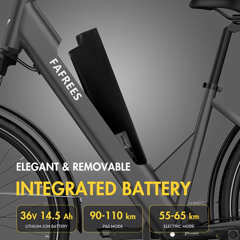 F28 Pro 27.5'' mestský elektrokolo s nízkým nástupem, 25 km/h, 250W motor, 36V 14.5Ah integrovaná odnímatelná batéria, 7-stupňová prevodovka Shimano - čierna