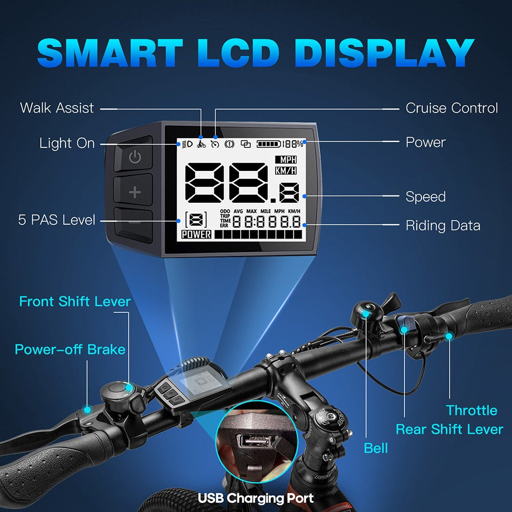 Elektrokol Fafrees Hailong One, 250W motor, 36V/13Ah batéria, 26*2,1 palcové pneumatiky CST, max. rýchlosť 25 km/h, max. dojazd 100 km, LCD displej, 21-stupňová prevodovka SHIMANO - čierna