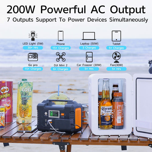 FlashFish E200 200W Portable Power Station 151Wh Lithium Battery 1x Pure Sine Wave AC220V Output for RV Camping Van