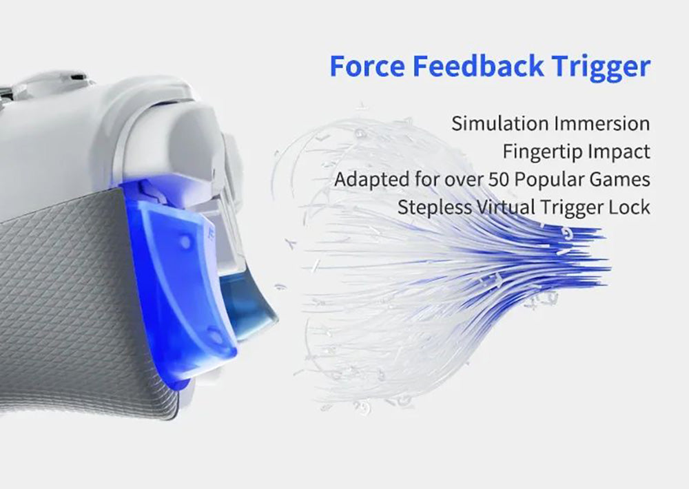 Herný ovládač Flydigi APEX 4, spúšť s haptickou spätnou väzbou, na silu nastaviteľná kovová páka, frekvencia skenovania 1000 Hz, LCD displej, kompatibilný s PC, NS, TV, Android a notebookom.