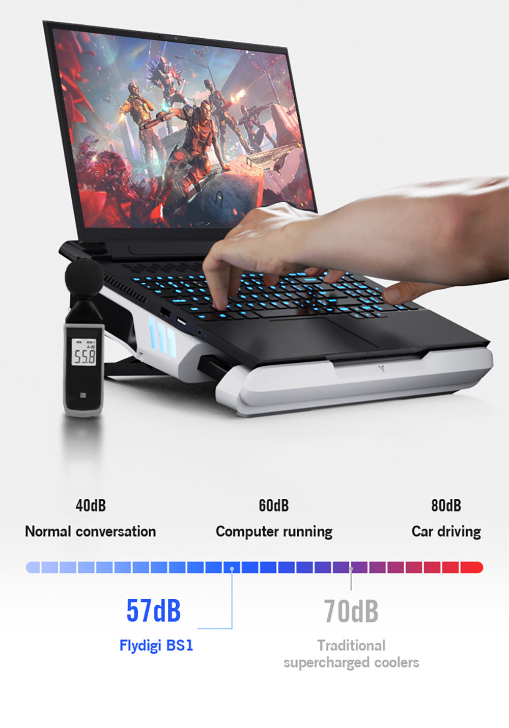 Chladiaca podložka pre notebook Flydigi BS1, 4 režimy chladenia, inteligentné ovládanie teploty s variabilnou frekvenciou