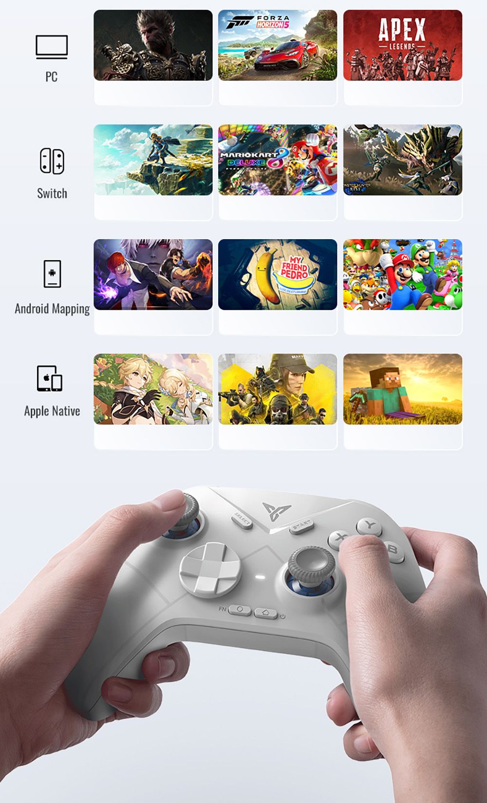 Herný ovládač Flydigi Direwolf 3, spúšť s Hallovým efektom, frekvencia obnovy 1000 Hz, kompatibilný s PC / Switch / Apple / Android