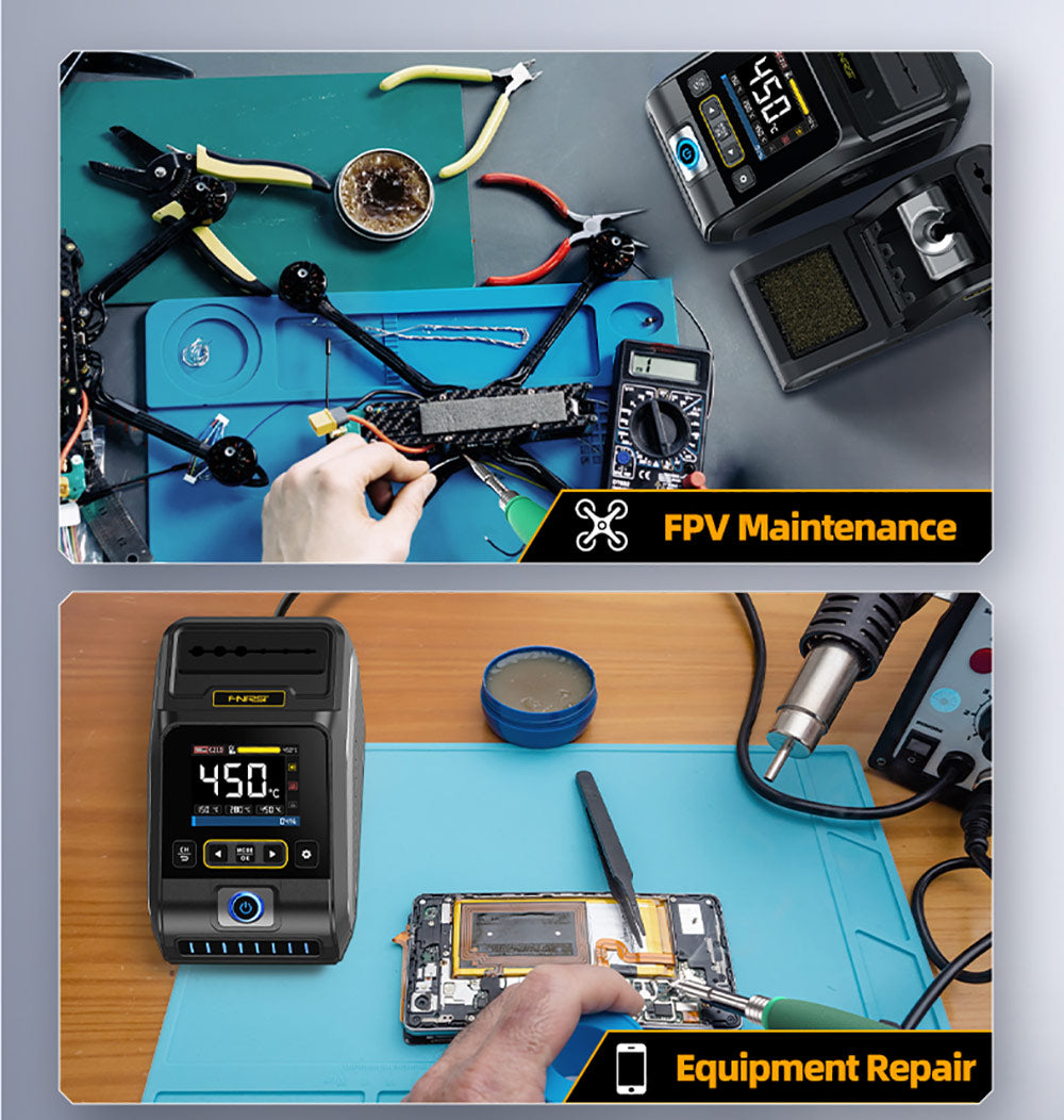 FNIRSI DWS-200 F245 Premium 200W sada pájecích staníc s 6 hrotmi a 2 pomocnými rukami, režim hodnoty a krivky teploty, 3 pamäťové miesta pre teplotu, plnefarebný displej