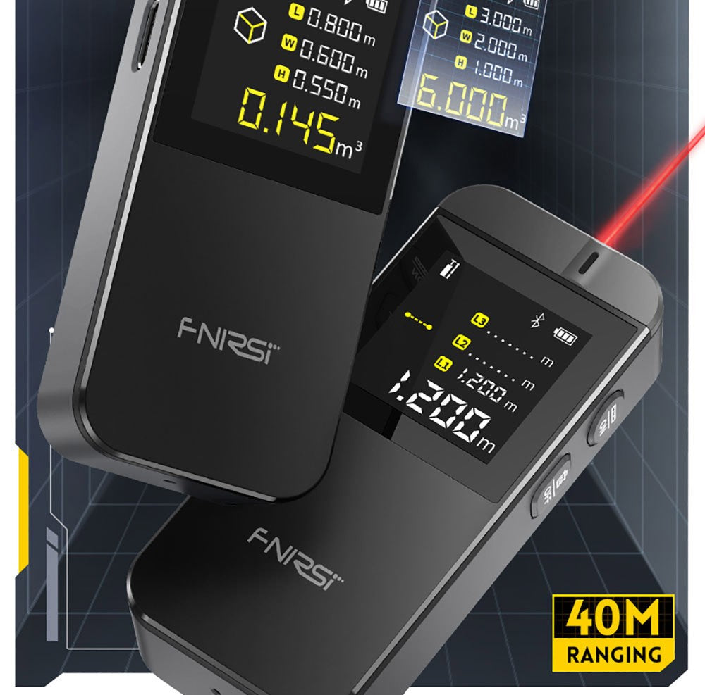 FNIRSI IR40 Inteligentný laserový diaľkomer, digitálny merač vzdialenosti, dosah merania 40 m, 360° gravitačný senzor, pripojenie cez aplikáciu, batéria 400 mAh – šedá