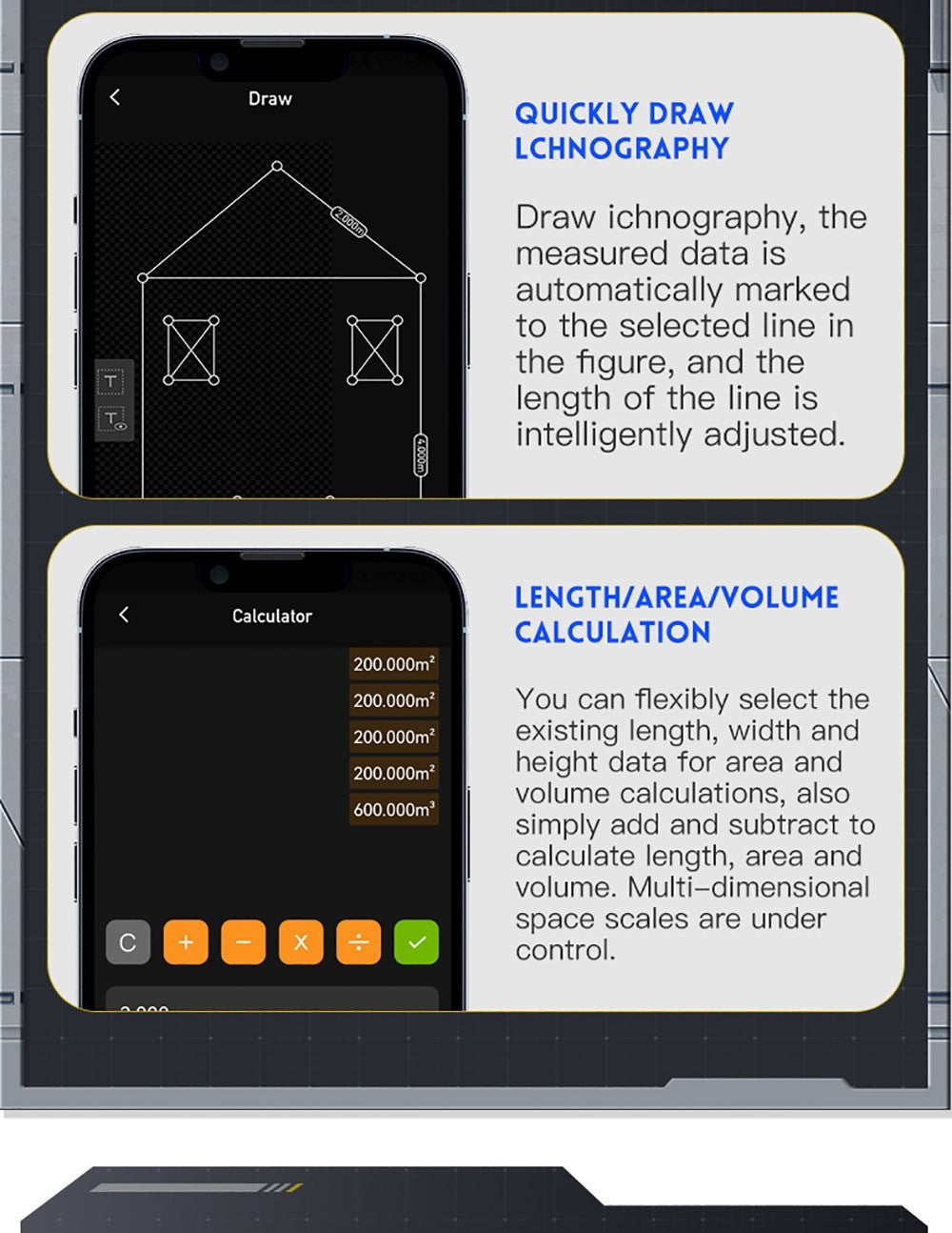 FNIRSI IR40 Inteligentný laserový diaľkomer, digitálny merač vzdialenosti, merací rozsah 40 m, 360° gravitačný senzor, pripojenie cez aplikáciu, batéria 400 mAh – šedá