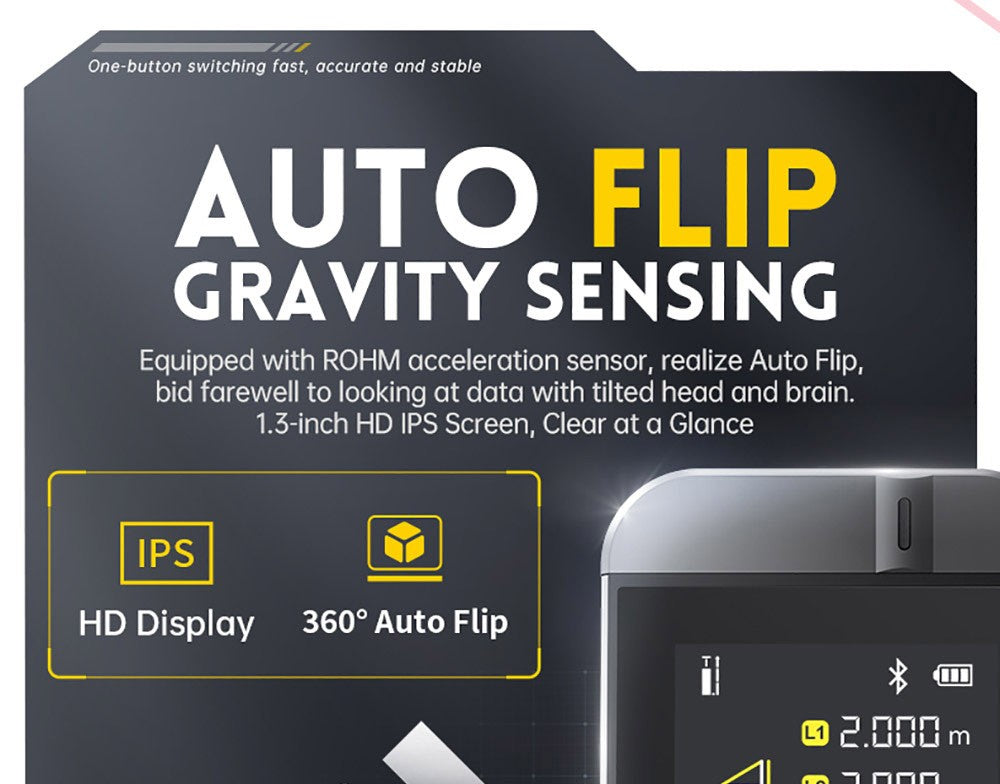 FNIRSI IR40 Inteligentný laserový diaľkomer, digitálny merač vzdialenosti, merací rozsah 40 m, 360° gravitačný senzor, pripojenie cez aplikáciu, batéria 400 mAh – šedá
