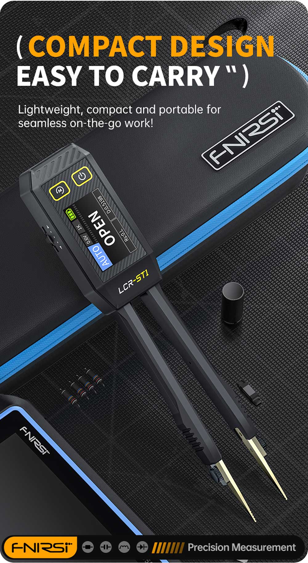 FNIRSI LCR-ST1 Mini inteligentný LCR meter/ESR meter s čipkami, s frekvenciami 100 Hz, 1 kHz, 10 kHz