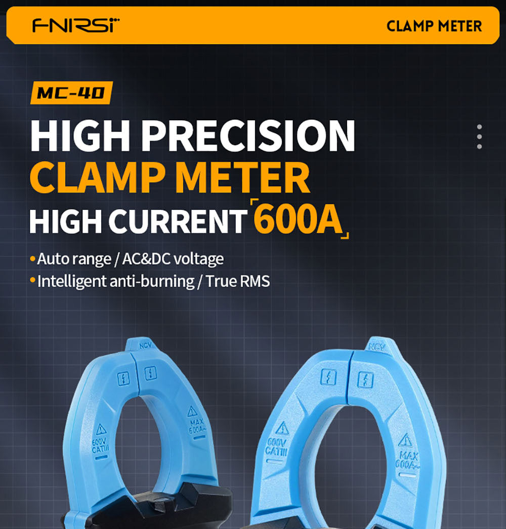 Digitálny ampérmeter FNIRSI MC40, 6000 meracích jednotiek True RMS, automatický rozsah, meranie prúdu do 600 A