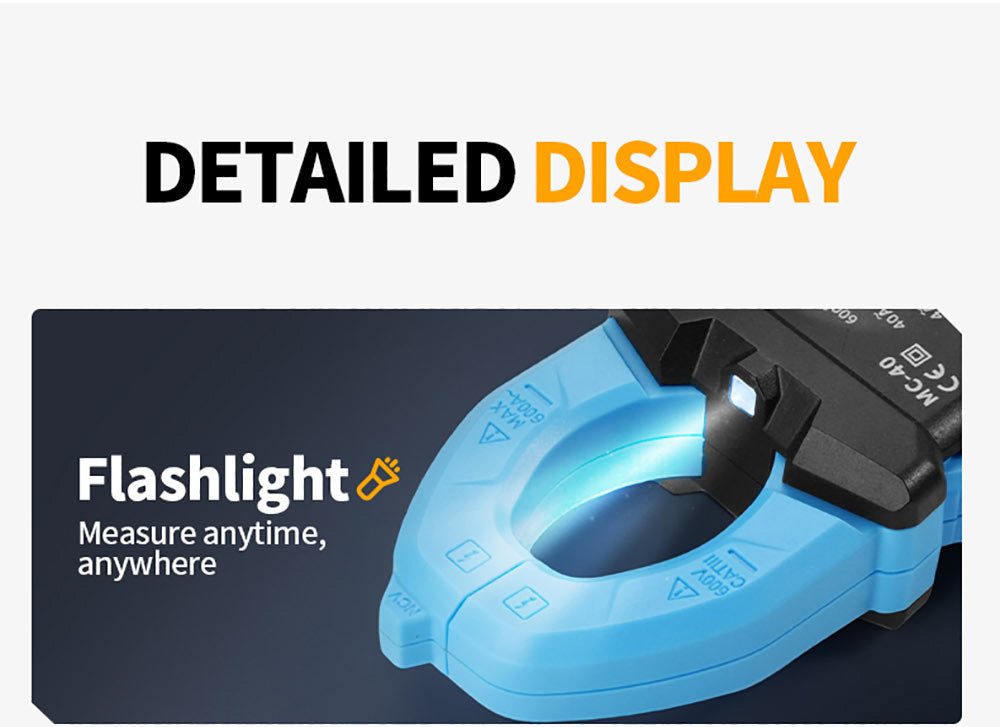 Digitálny ampérmeter FNIRSI MC40, 6000 meracích jednotiek True RMS, automatický rozsah, meranie prúdu do 600 A