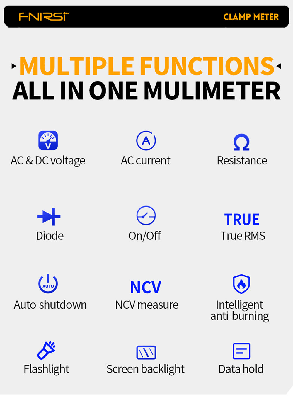 Digitálny ampérmeter FNIRSI MC40, 6000 meracích jednotiek True RMS, automatický rozsah, meranie prúdu do 600 A