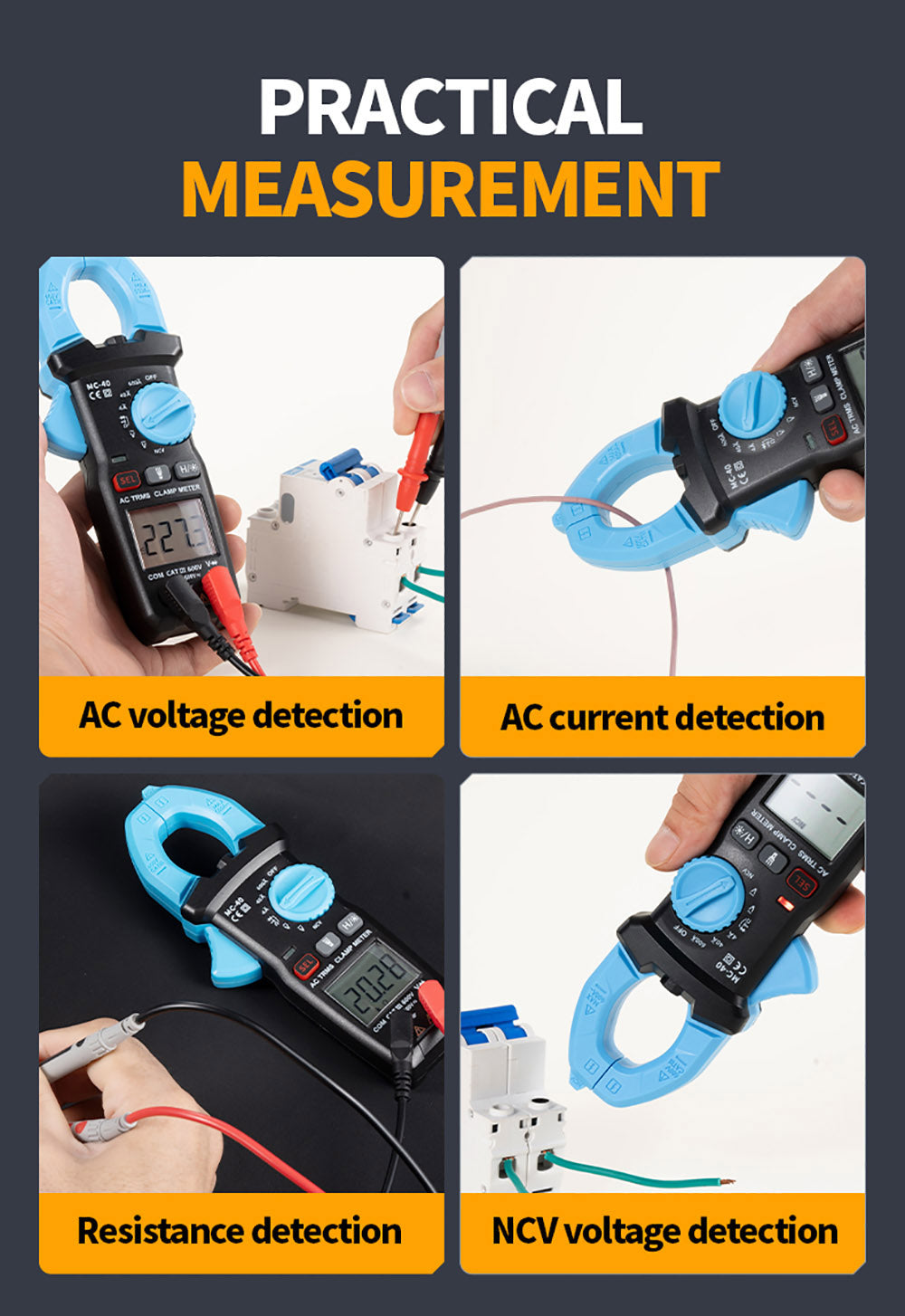 Digitálny ampérmeter FNIRSI MC40, 6000 meracích jednotiek True RMS, automatický rozsah, meranie prúdu do 600 A