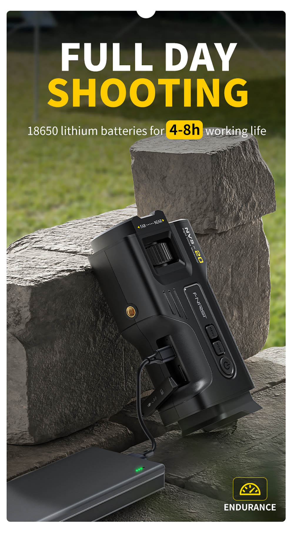 FNIRSI NVS-20 4K digitálny nočný monokulár, 1,54" IPS displej, 6x digitálny zoom, 850nm infračervené svetlo, 7-stupňové nastaviteľné IR - čierna