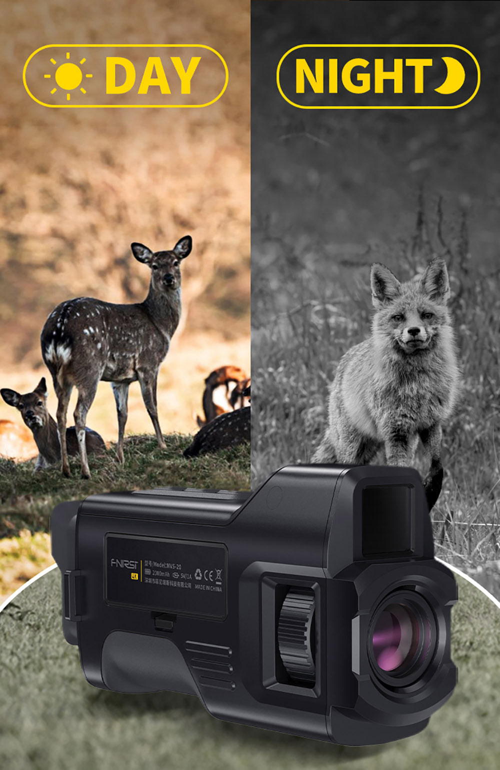 FNIRSI NVS-20 4K digitálny nočný monokulár, 1,54" IPS displej, 6x digitálny zoom, 850nm infračervené svetlo, 7-stupňové nastaviteľné IR - čierna