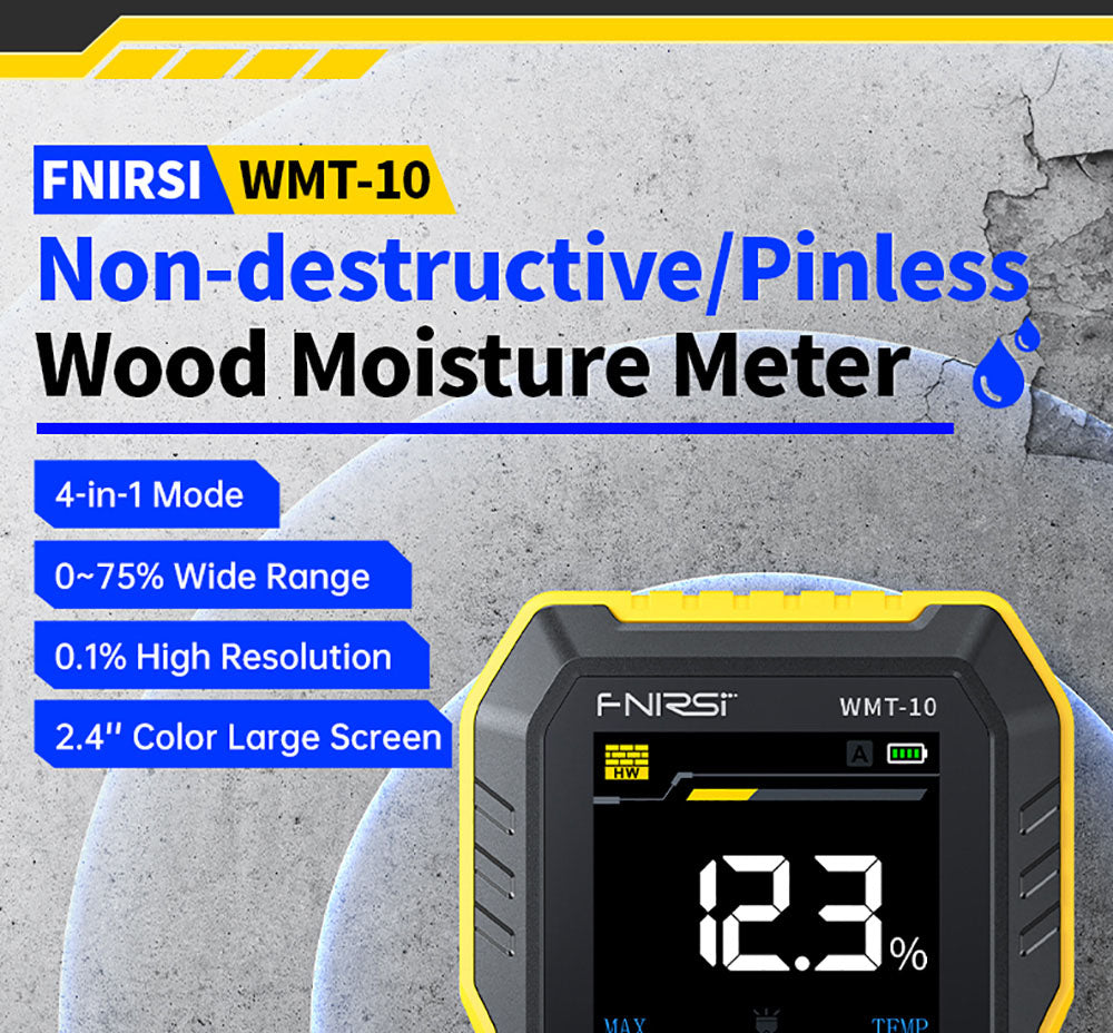 FNIRSI WMT-10 Bezdotykový vlhkoměr, 2,4-palcový displej, hĺbka merania 17 mm