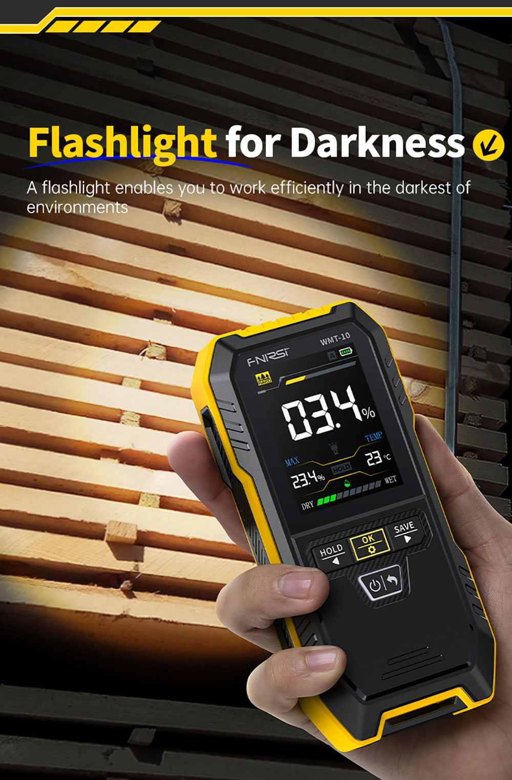 FNIRSI WMT-10 Bezdotykový vlhkoměr, 2,4-palcový displej, hĺbka merania 17 mm