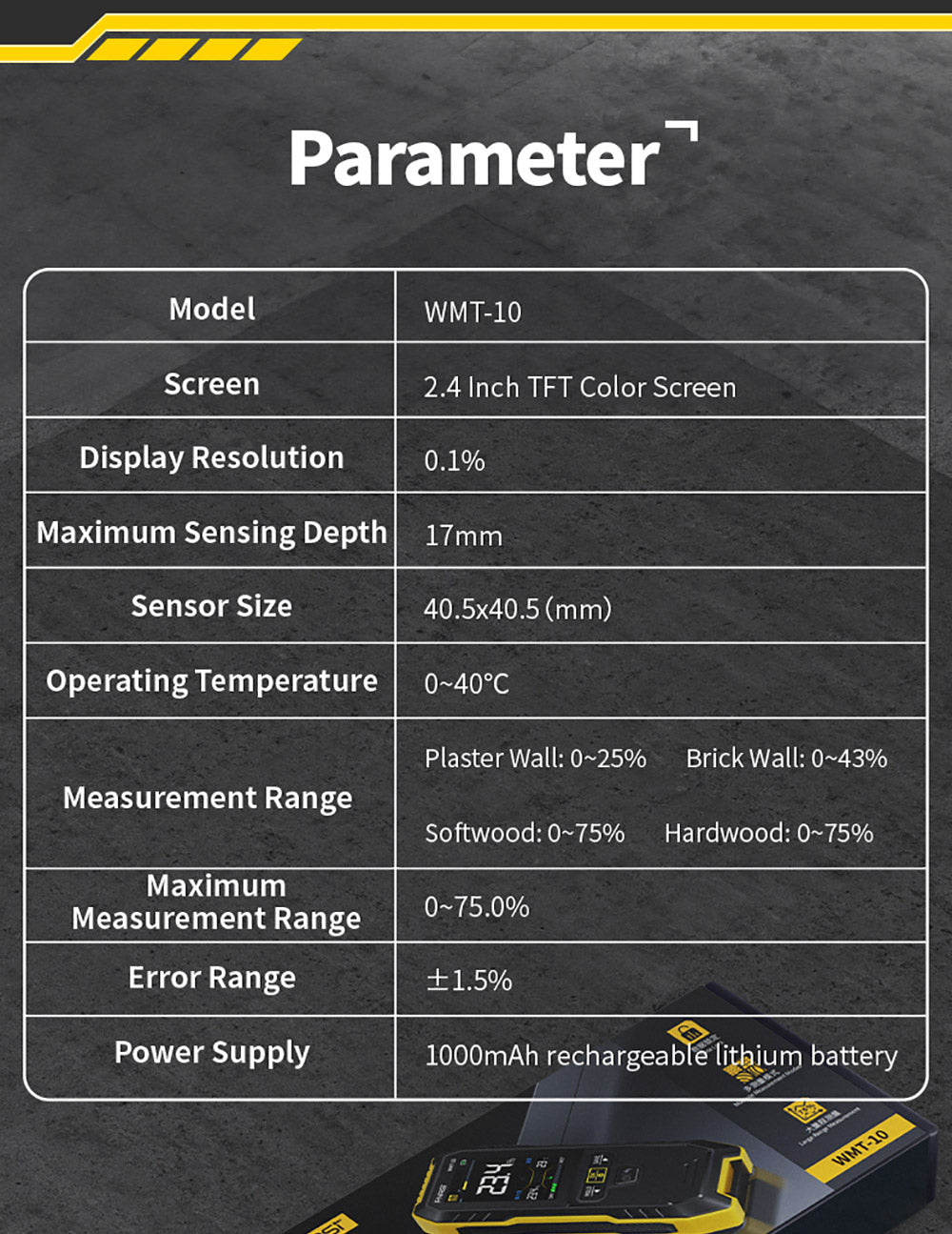 FNIRSI WMT-10 Bezdotykový vlhkoměr, 2,4-palcový displej, hĺbka merania 17 mm