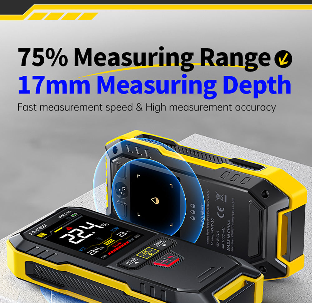 FNIRSI WMT-10 Bezdotykový vlhkoměr, 2,4-palcový displej, hĺbka merania 17 mm